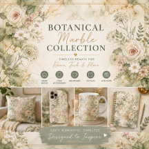 Elegant Cottagecore Marble Botanical Home Decor