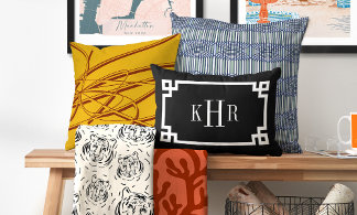 An array of customisable cushions and blankets