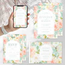 Mint Peach Pink Peony Floral Bohemian Wedding