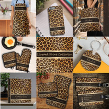 Leopard Print Pattern Brown & Gold Stripe Name