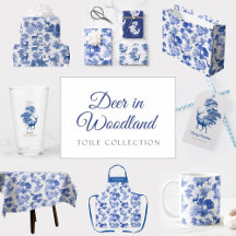 Blue Toile Deer in Woodland