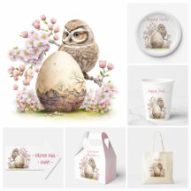 Easter Floral Watercolor Baby Owl