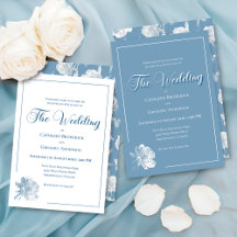 Calligraphy Script Dusty Blue Floral Wedding