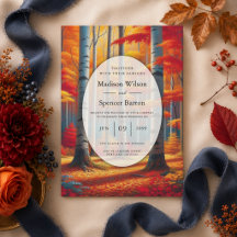  Rustic Birch Tree Fall Wedding Stationary Suite