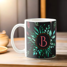 Chic Botanical Monogram in Black, Green & Wine-Red
