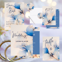 Modern Blue Floral Wedding Invitation Collection