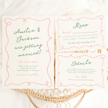 Whimsical Hand Drawn Green & Pink Wedding Suite