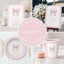 Coquette Pink Bow & Stripes Baby Shower for a Girl