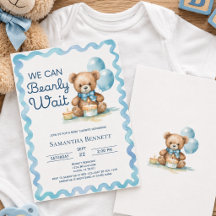 We Can Bearly Wait Blue Teddy Bear Boy Baby Shower