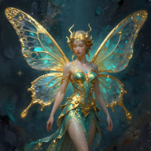 Beautiful Enchanted Fairy in Turquoise and Gold
