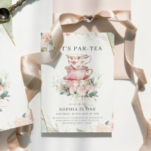 Vintage Pink Watercolor Tea Party 1st Birthday
