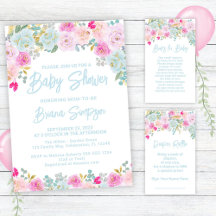 Blue Floral Boy Baby Shower Supplies 