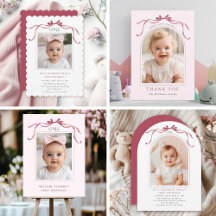 Deep Blush Pink Bow First Birthday Party Suite