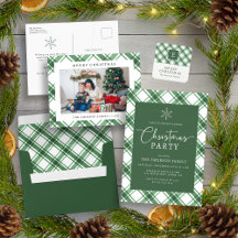 Green and White Buffalo Check Plaid Christmas Card