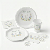Elegant Watercolor Bunny Floral Easter Party Suite