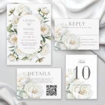 Elegant White Peonies Watercolor Floral Wedding
