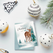 Christmas Doe in the Forest in Watercolor