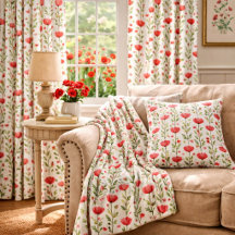 Watercolor Coral Pink Poppy Floral Home Decor