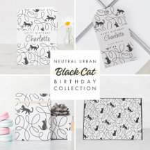 Neutral Urban Black Cat Birthday Party & Gift Wrap