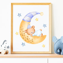 Bear Sleeping on the Moon Watercolor