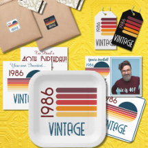 Vintage 1986 Retro Stripe Sun 40th Birthday