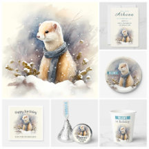 Winter Watercolor Ermine -  Birthday Party