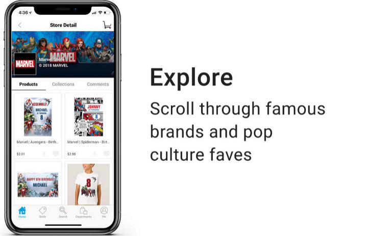Explore - Scroll through famous brands and pop culture favs