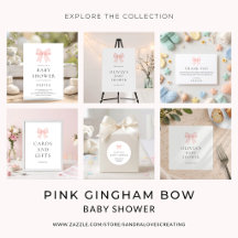 Pink Gingham Bow Baby Shower
