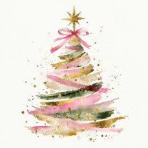 Elegant Pink and Gold Watercolor Christmas Tree