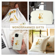 Rustic floral monogram name personalized gifts