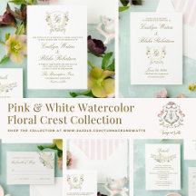 Pink and White Watercolor Floral Invitation Suite