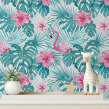 Tropical, Leopard & Peacock Wallpaper