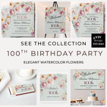 100TH BIRTHDAY ELEGANT PAINTED PINK FLORALS