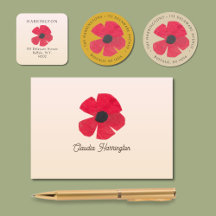 Red Poppies Bright Retro Botanical Stationery