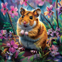Hamster Among Pink Flowers