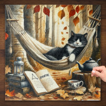 Black and White Tuxedo Cat Dreaming of Adventure
