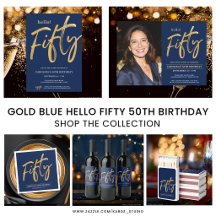 Gold Blue Hello Fifty 50th Birthday