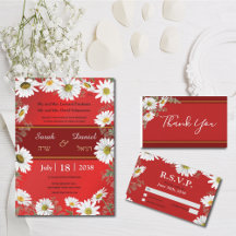 WEDDING - White Daisies on Red
