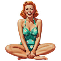 Retro PinUp 1950s Girl in Floral Swimsuit