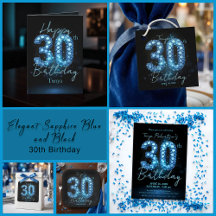 Elegant Sapphire Blue & Black 30th Birthday