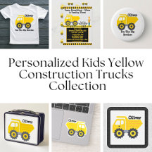 Personalized Kids Yellow Construction Trucks