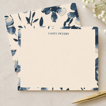 Navy Blue Watercolor Floral Stationery