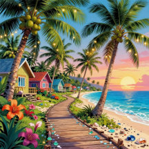 Coastal Tropical Paradise Seaside Boardwalk 