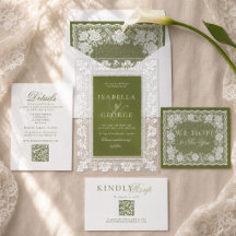 Olive green Lace Old Money Wedding Suite