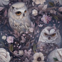 Whimsical Owl and Flowers