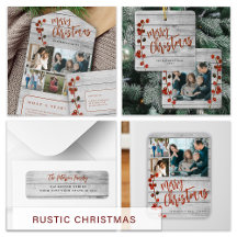 Rustic red holly berry wood Merry Christmas