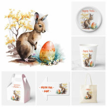 Easter Floral Watercolor Baby Kangaroo