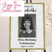 Custom Photo Black and Gold Birthdays Over 100