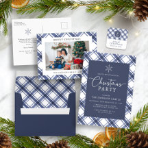 Blue and White Buffalo Check Plaid Christmas Cards