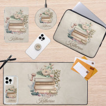 Boho Book Stack Floral Name Tech Accessories